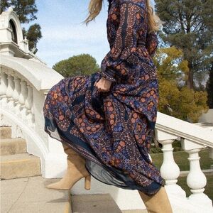 Hale Bob Blue and Orange Maxi Dress